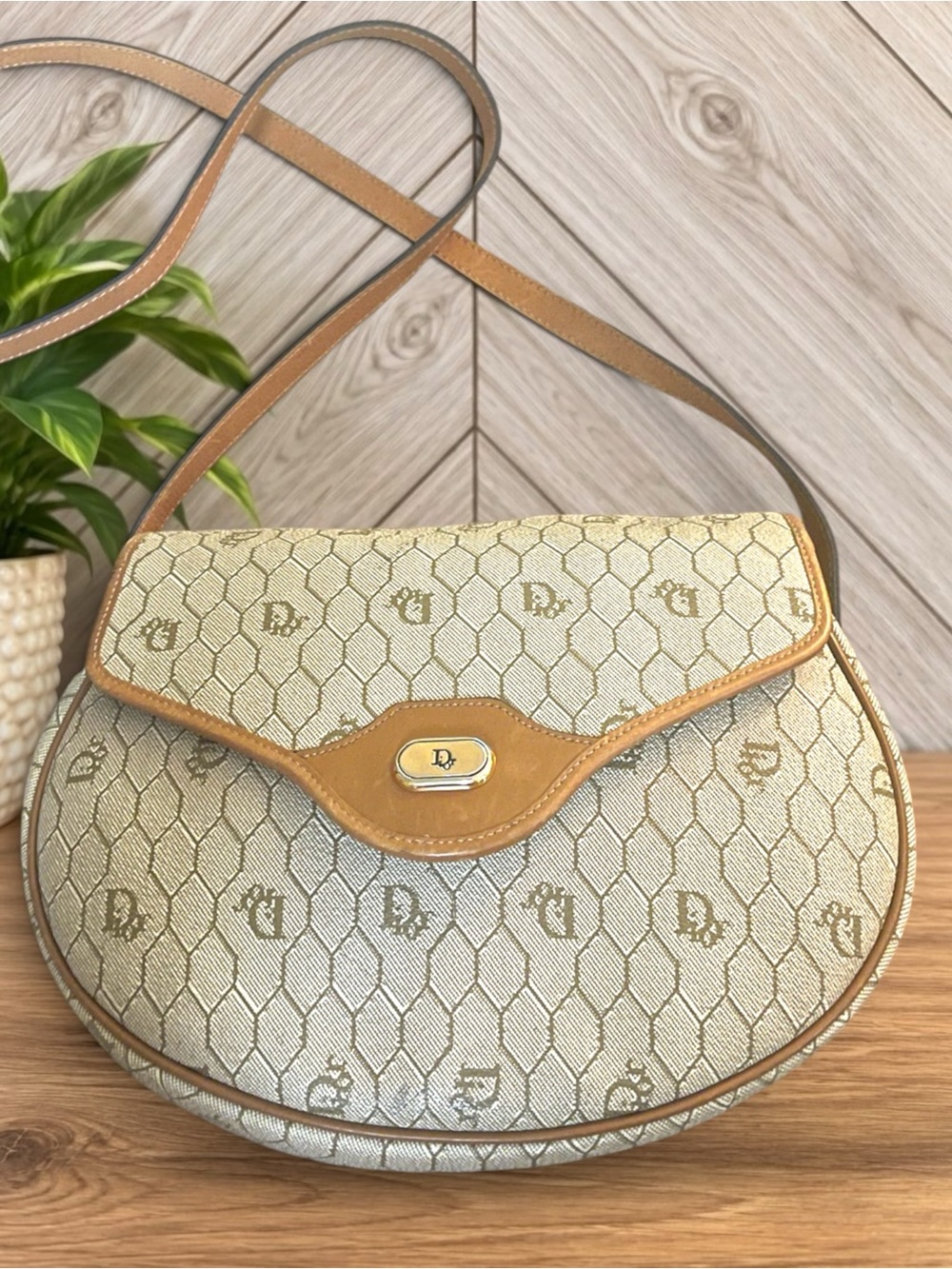 CHRISTIAN DIOR Vintage Honeycomb Flap Crossbody Monogram Saddle Silhouette